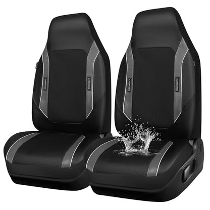 CAR PASS High Back Car Seat Cover Two Front Seats, Sporty Carbon Fiber 3D Waterproof Oxford Luxury Leather All Weather Bucket Seat Cover, Airbag Compatible Universal Fit Car Suv Sedan Truck Black Gray - color: Black and Gray