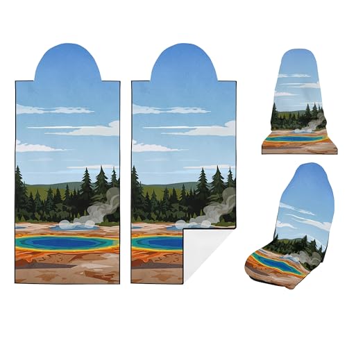 2 Pack Car Seat Towel Covers, Sweat Protector for Front Seats, Premium Thickened Microfiber with Elastic Strap, Breathable Quick Dry, Machine Washable Cover for Gym Running Universal Fit Hot Spring - color: Hot Spring2