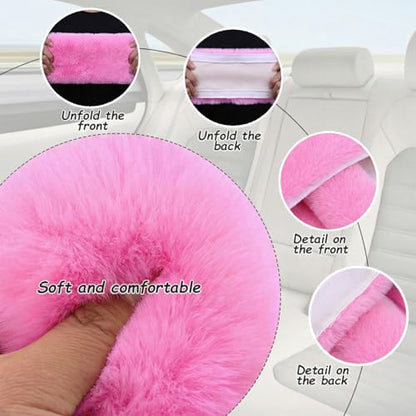 2-Pack Soft Plush Seatbelt Covers for Kids - Comfortable Pink Seat Belt Cushion for Newborns - Car Seat/Stroller Strap Accessories - Enhanced Driving Comfort & Protection (Pink)