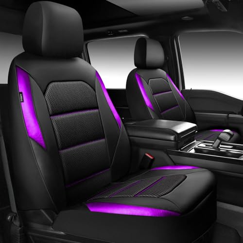 CAR PASS Memory Foam Car Seat Covers,Air Cool Mesh Thick Seat Covers Front Seats,Purple Metal Film Leather Seat Cover for Car,Universal Comfort for Most Car,Truck,Airbag Compatible,Black Purple - color: black/purple, size: Two Front