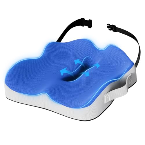 Seat Cushion for Truck Driver, Extra Large Memory Foam Car Seat Cushions for Long Driving - Orthopedic Sciatica Ease and Tailbone Pain Relief, Comfort Support for Road Trip Essentials - color: Blue + Light Gray