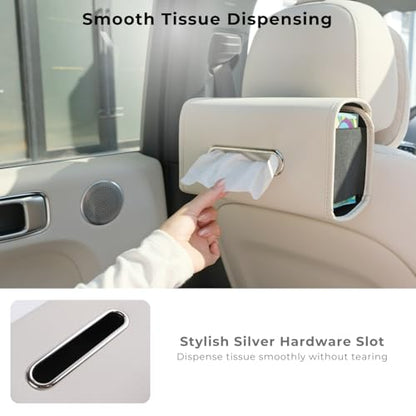 Premium PU Leather Car Tissue Holder, Classic Style, Rectangular, Black - color: Black