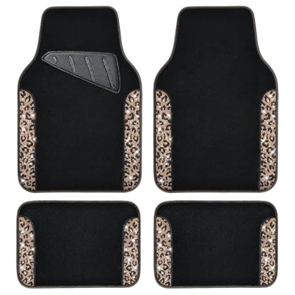 CAR PASS Bling Diamond Car Floor Mats, Shining Rhinestone Carpet Sparkly Glitter Crystal with Anti-Slip PVC Heel Pad Waterproof Universal Fit Automotive SUV,Sedan,Van,Cute Girl Women,4pcs Gold Leopard - color: Gold Leopard