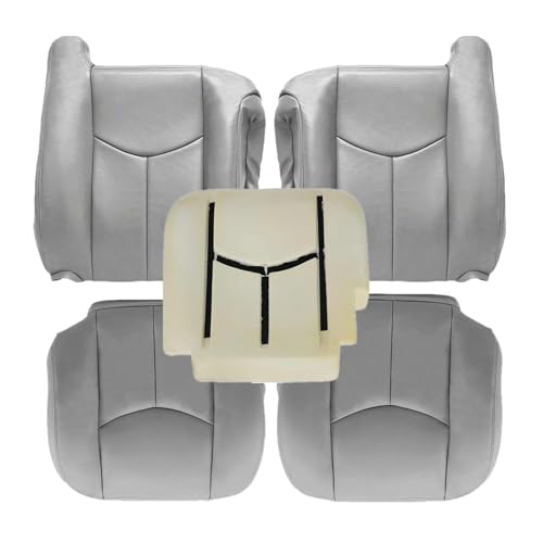 SecosAutoparts Driver & Passenger Bottom & Top Lean Back & Driver Foam Cushion Leather Seat Cover Light Gray # 922 fit for Chevy GMC Tahoe Suburban Avalanche Yukon Silverado Sierra 2003 2004 2005 2006