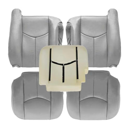 SecosAutoparts Driver & Passenger Bottom & Top Lean Back & Driver Foam Cushion Leather Seat Cover Light Gray # 922 fit for Chevy GMC Tahoe Suburban Avalanche Yukon Silverado Sierra 2003 2004 2005 2006