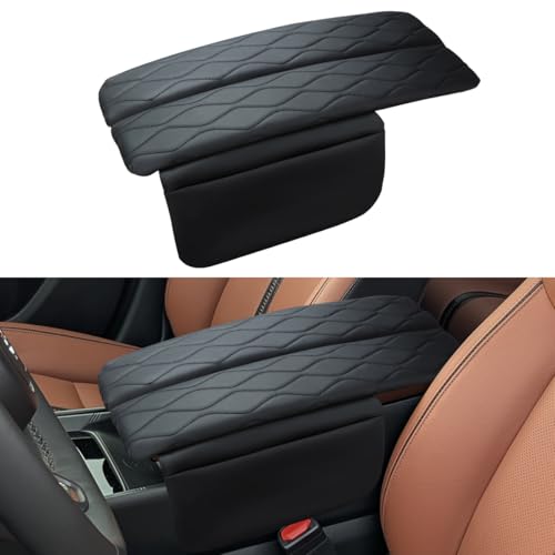 INTGET Center Console Cover for Mazda CX5 Accessories 2026/CX50 CX-50 2023 2024 2025 2026 Car Interior Leather Armrest Arm Rest Lid Cushion Pad Protector (2023+, Black Stitches with Pattern) - size: Black Stitches with Pattern