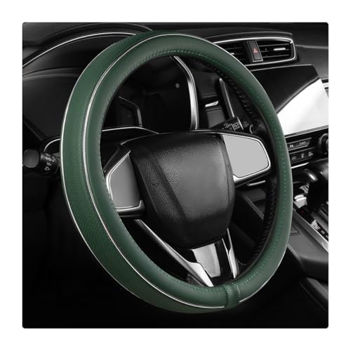 Yourkar Leather Steering Wheel Cover, Breathable Anti-Slip Car Steering Wheel Protector for Max Diameter 15 Inch, Universal Auto Steering Wheel Cover for Men and Women (Green) - color: Green