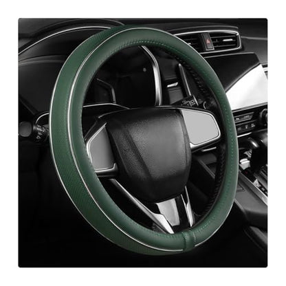 Yourkar Leather Steering Wheel Cover, Breathable Anti-Slip Car Steering Wheel Protector for Max Diameter 15 Inch, Universal Auto Steering Wheel Cover for Men and Women (Green) - color: Green