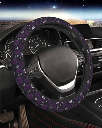 Steering Wheel Cover Accessories Neoprene Cover, Breathable Non-Slip Easy to Install Suitable for Women Men, 14.5-15.5 Inch for Car SUV Van Truck Universal - Purple Rose - color: Purple Rose