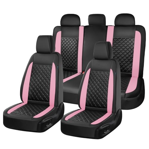 Seat Covers, Atomutive Seat Covers Full Sets, Waterproof Seat Cover for Cars, Luxury Leather Universal Seat Cover Accessories Fit for Most Cars SUV Truck Sedans(Pink) - color: Black-pink, size: Fullset