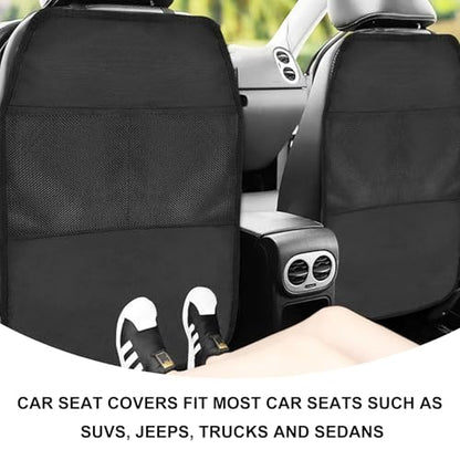 2PCS Back Seat Protector for Car, Extra Large Kick Mat Seat Back Cover with 2 Storage Pockets, Automotive Backseat Organizer Waterproof Protective Cover for Kids Pets