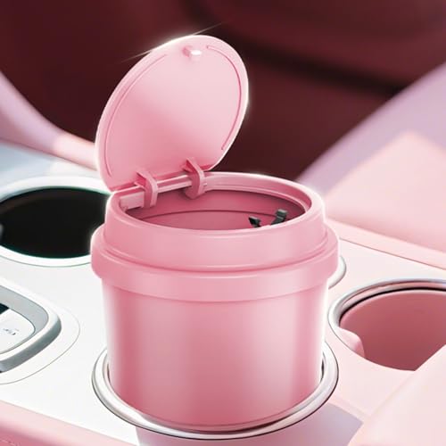 Pink Car Trash Can - Mini Leakproof Vehicle Trash Bin with Lid - Garbage Can for Car Cup Holder - Cute Passenger Princess Car Accessories - with 80 Pink Trash Bags