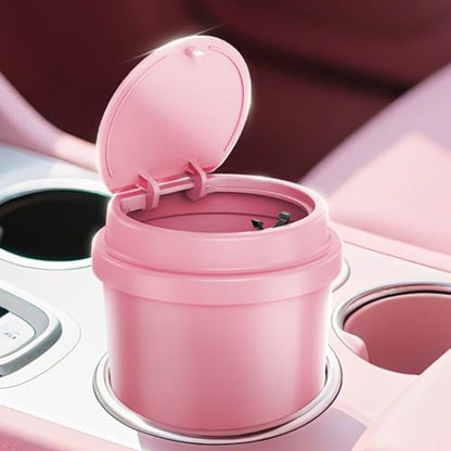 Pink Car Trash Can - Mini Leakproof Vehicle Trash Bin with Lid - Garbage Can for Car Cup Holder - Cute Passenger Princess Car Accessories - with 80 Pink Trash Bags
