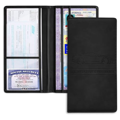 Car Registration and Insurance Holder, Registration and Insurance Card Holder, Auto Glove Box Organizer with Magnetic Shut, PU Leather Automobile Documents Wallet for Cards (Black) - color: Black