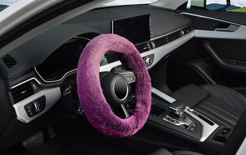 KAFEEK Frost Fluffy Microfiber Plush Steering Wheel Cover for Winter Warm, Universal 15 inch Soft Fuzzy Steering Wheel Cover,Dreamy Purple - color: purple, size: Standard Size[14 1/2''-15'']