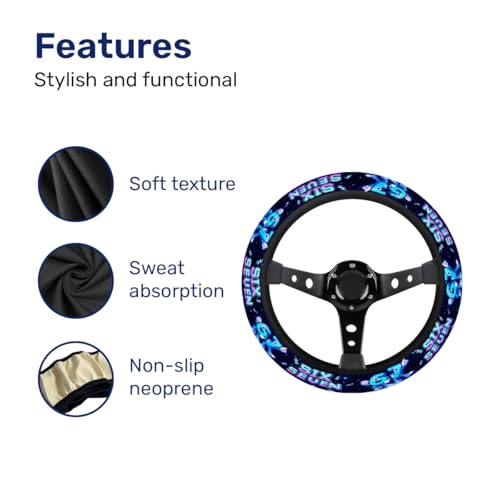GENANY Brainrot Meme Steering Wheel Cover, Non Slip Polyester Car Wheel Protector for Car SUV Truck, Universal 15 Inch - color: Brainrot 67