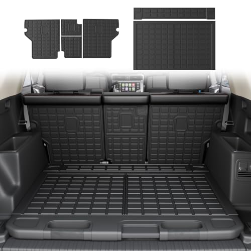 Cargo Mat Compatible with 2010-2024 Toyota 4Runner 5 Seats Trunk Mat Cargo Liner Back Seat Cover Protector 2023 4 Runner Accessories (Trunk Mats + Backrest Mats,Fit with Sliding Tray) - color: Fit with Sliding Tray, size: Trunk Mats + Backrest Mats