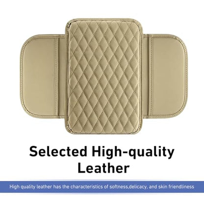 Car Center Console Cover, Upgrade Soft Skin-friendly Leather Arm Rest Cover for Car, Universal Anti-slip Scratch-resistant Armrest Mat with Side Storage Bags, for Trucks, Cars, SUVs (Beige) - color: Beige