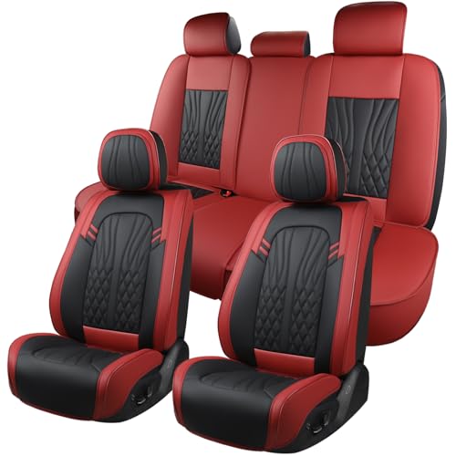 MINGBRON Leather Car Seat Covers,Car Seat Protector Waterproof,Seat Covers Full Set, Car Seat Protectors 5 Seats,Automotive Seat Covers Fit Most Cars Wine Red - color: Wine Red, size: 5 Seat Covers (Front & Rear)