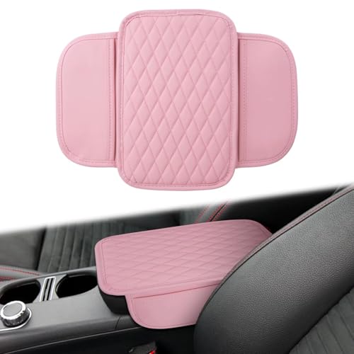 Car Center Console Cover, Anti-Scratch Leather and Memory Foam Center Console Cover, Hand Rest Pillow with 2 Organizer Pockets Storage Bags, Universal Fit for Most Vehicles, Car Accessories (Pink) - color: Pink