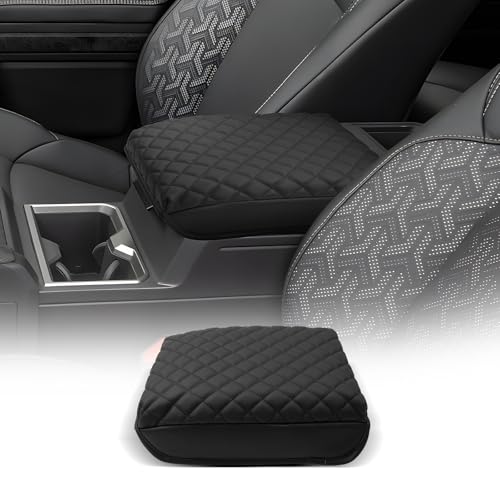 CDEFG for 2024 2025 2026 Toyota Tacoma Center Console Cover Armrest Box Cover for Tacoma (SR, SR5, TRD PreRunner, TRD Sport, TRD Off-Road, Limited) Accessories Console Arm Rest Protector - color: Toyota Tacoma-Thickened Black Leather Square
