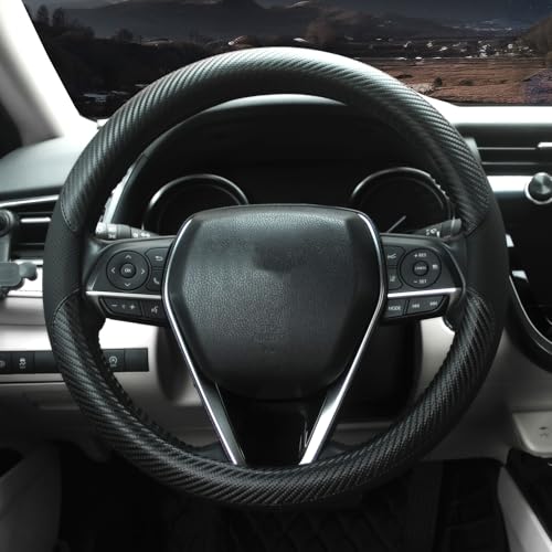 Steering Wheel Cover Universal Standard Size 14.5-15 inch, Breathable Microfiber Leather, Anti-Slip, Non-Folding Packaging, Fits Most Cars SUVs Trucks, Black with Carbon Fiber - color: Black with Carbon Fiber