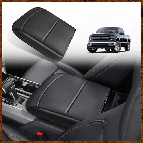 Center Console Armrest Cover Fit for Ford F150 2021-2025 2026 Accessories, Comfort Armrest Pad Console Lid Cushion Vegan Leather Regular Thick(Bucket Seat ONLY) - size: 2) 21-25 |F150| Bucket Seat, Regular