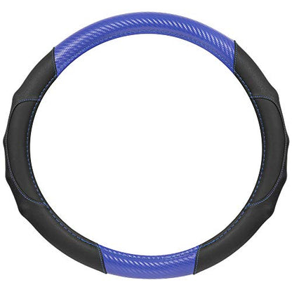 BDK GripDrive Carbon Fiber Steering Wheel Cover, Non-Slip Sporty Racing Faux Leather Ergonomic Comfortable Handle, Steering Wheel Cover for Cars Trucks Vans SUV - Fits Standard 15 Inch - Blue