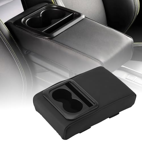 Car Center Console Armrest Pillow with Cup Holder (13.77"*8.26"*2.95") & Phone Holder Waterproof Leather Arm Rest Protector Cushion Car Accessories (Black) - color: Black