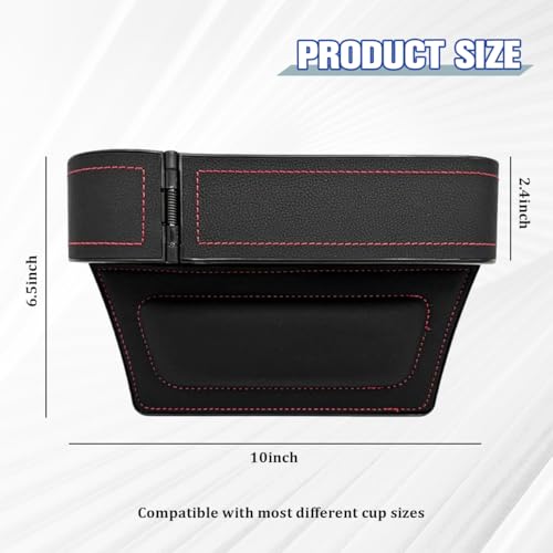 Car Seat Gap Filler Organizer with Cup Holder Expander, Leather Console Seam Filler Storage Box, Auto Front Seat Gap Organizer for Phones Keys Glasses, Universal Fit (Black/Red Driver) - color: Black/Red, size: Driver