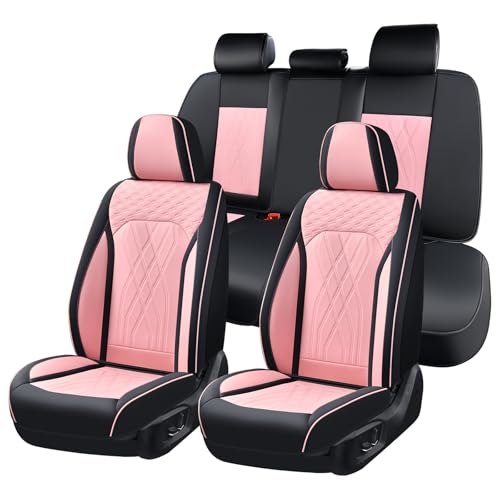 Leather Cars Seat Covers Full Set Pink Car Seat Covers Front and Rear Seat Covers for Car Waterproof Vehicle Seat Interior Cover Universal Fit for Most Car Truck SUV, Black&Pink - color: Black&Pink, size: FullSet