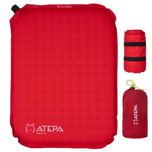 ATEPA Inflatable Seat Cushion, Compact Self-Inflating Seat Cushion for Stadium Airplane Air Travel Bleacher Camping, Blow Up Foam Seat Pad for Outdoor Sports Events Backpacking Hiking Sitting - color: Red