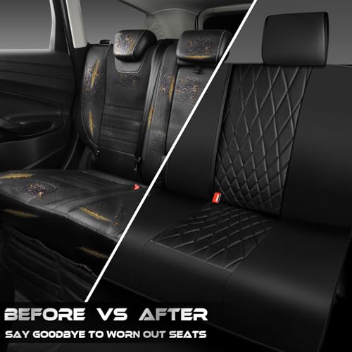 CAR PASS Luxury Faux Leather Rear Bench Car Seat Covers, Waterproof Anti Slip Back Seat Covers, Deluxe Automotive Backseat Cover Universal Fit for Most Cars Sedan SUV Pickup Truck (All Black) - color: Pure Black, size: Rear Seat