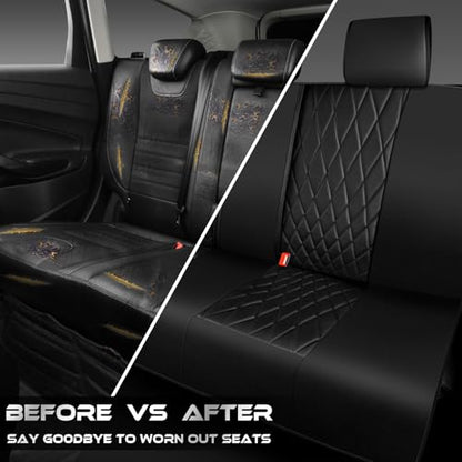 CAR PASS Luxury Faux Leather Rear Bench Car Seat Covers, Waterproof Anti Slip Back Seat Covers, Deluxe Automotive Backseat Cover Universal Fit for Most Cars Sedan SUV Pickup Truck (All Black) - color: Pure Black, size: Rear Seat
