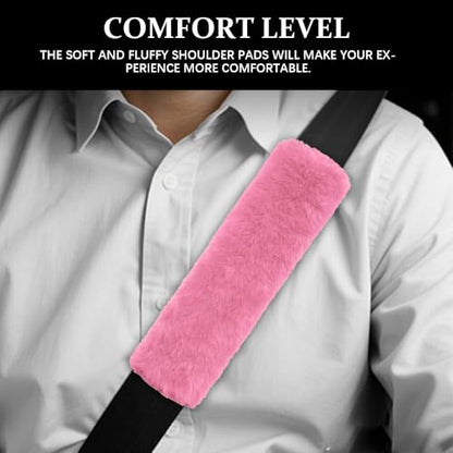 2PCS Car Seat Belt Cover Pads, Fluffy Car Seatbelt Covers, Soft & Comfortable Plush Seat Belt Cushion Protects Shoulder, Auto Safety Belt Strap Cover to Protect Your Neck (Pink) - color: Pink