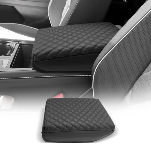 CDEFG for Volkswagen Atlas 2024 2025 2026 Center Console Cover Armrest Box Cover for VW Atlas (SE, Peak Edition, SEL, Cross Sport, SEL Premium R-Line) Accessories Console Arm Rest Protector - color: Atlas-Thickened Black Leather Square