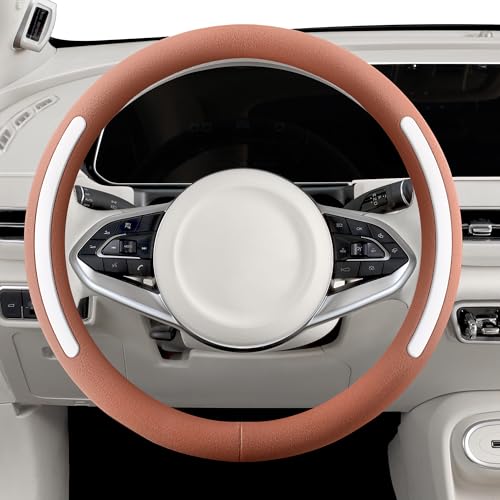 Steering Wheel Cover, Universal 15 inch, Faux Leather Steering Wheel Protector Anti-Slip, Breathable & Heating-Compatible for Cars Trucks SUVs Vans - color: Brown