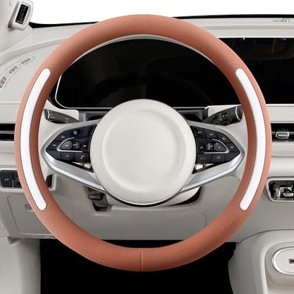 Steering Wheel Cover, Universal 15 inch, Faux Leather Steering Wheel Protector Anti-Slip, Breathable & Heating-Compatible for Cars Trucks SUVs Vans - color: Brown