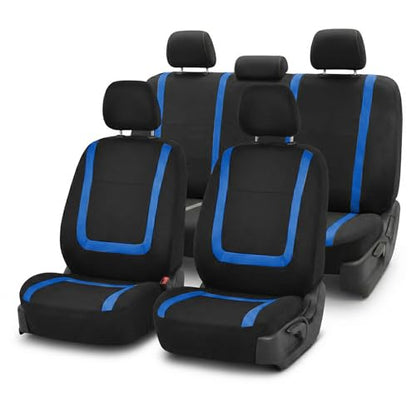 FH Group Car Seat Covers Unique Flat Cloth Full Set Automotive Seat Covers Front Set and Rear Solid Bench Blue Black Seat Covers w. Gift Universal Fit Interior Accessories for Cars Trucks and SUVs - color: Blue