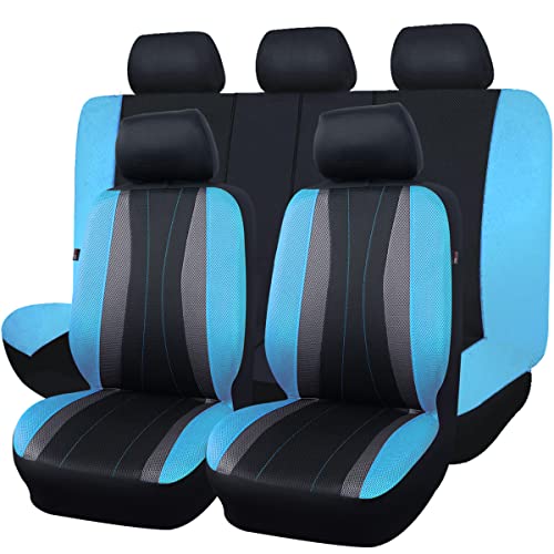 Flying Banner car seat Covers Full Set All Air Mesh Breathable Man Lady Airbag Compatible Rear Bench Split 40/60 50/50 60/40 Truck Pick Up (Full Set - Low Back, Black Gray Mint Blue) - color: Black Gray Mint Blue