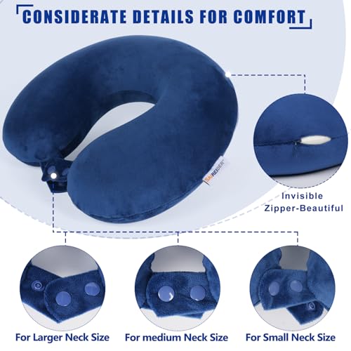 SAIREIDER Travel Pillow 100% Memory Foam Airplanes Neck Pillows -Prevent The Heads from Falling Forward Travel Neck Pillows with Sleep Mask and Earplugs (Navy Blue) - color: Navy Blue(travel Kit)