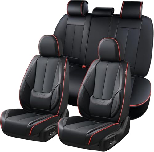 Coverado Seat Covers, Car Seat Covers Full Set, Leather Seat Covers for Cars, Car Seat Protector, Black Car Seat Covers Front Seats and Back Seats Universal Fit for Most Cars Redline - color: BlackRedLine, size: FullSet
