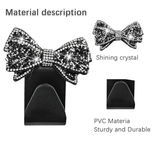 Bling Car Headreat Hook, 2PCS Crystal Rhinestone Cute Bow Vehicle Seat Back Hanger Storage for Purses Bags Grocery, Diamond Auto Rear Seat Organizer, Universal for SUV Truck Sedan (Black) - style: Black/2PCS