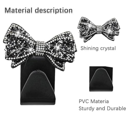 Bling Car Headreat Hook, 2PCS Crystal Rhinestone Cute Bow Vehicle Seat Back Hanger Storage for Purses Bags Grocery, Diamond Auto Rear Seat Organizer, Universal for SUV Truck Sedan (Black) - style: Black/2PCS