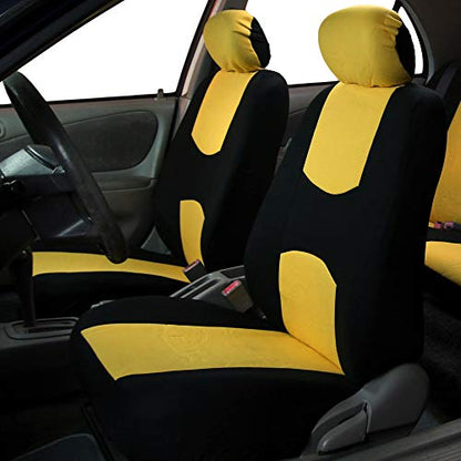 FH Group Bright Flat Cloth Full Set Automotive Seat Covers Front Set and Rear Solid Bench Yellow Black Seat Covers w. Gift Universal Fit Interior Accessories for Cars Trucks and SUVs - color: Yellow