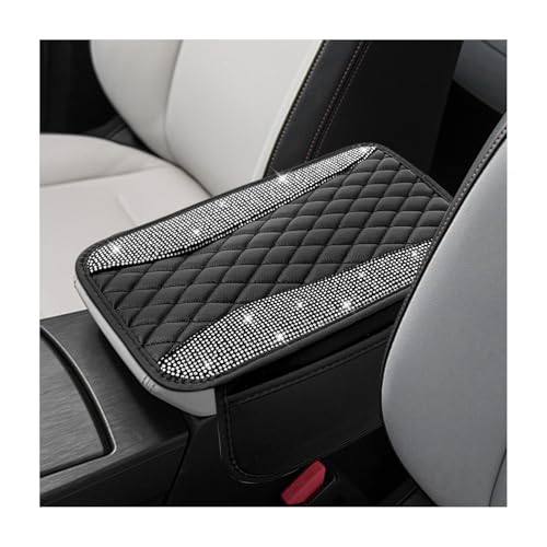 Bling Car Center Console Cover, Sparkling Leather Armrest Cushion Pad with 2 Storage Pockets, Comfortable Shiny Middle Console Cover for Most Vehicles, Car Accessories (Black & White) - color: Black & White