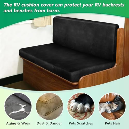 molasofa Leather Like RV Dinette Cushion Covers, RV Booth Seat Cover Stretchable Camper Cushion Couch Covers Washable Slipcovers for Camper Car Bench (1 Backrest Cover & 1 Bench Cover, Black) - color: 02black, size: 1 Bench Cover & 1 Backrest Cover