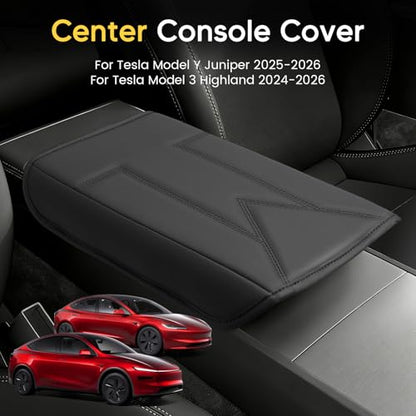 Shademax Center Console Cover for Tesla Model Y Juniper 2025-2026 / Model 3 Highland 2024-2026 Armrest Cushion Pad Arm Rest Cover Leather Console Lids Protector for Model Y Juniper Accessories - size: For Model Y Juniper 25-26 / 3 Highland 24-26