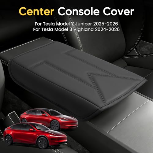 Shademax Center Console Cover for Tesla Model Y Juniper 2025-2026 / Model 3 Highland 2024-2026 Armrest Cushion Pad Arm Rest Cover Leather Console Lids Protector for Model Y Juniper Accessories - size: For Model Y Juniper 25-26 / 3 Highland 24-26