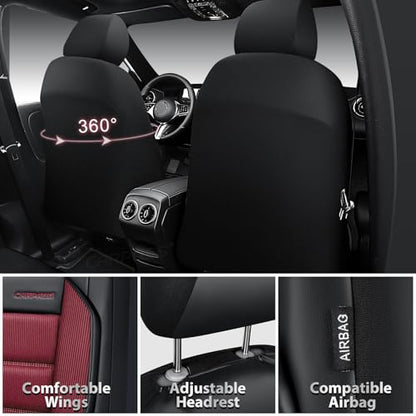CAR PASS Memory Foam Seat Covers Front, Airy Cool Mesh Thick Car Seat Covers, Leather Car Seat Covers Front Seats Airbag Compatible, Universal Automotive Comfort for Most Cars, Trucks, SUV, Burgundy - color: Burgundy